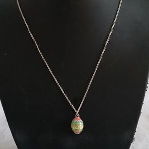 Muti Color Easter Egg Pendant With Silvertone Chain 18"